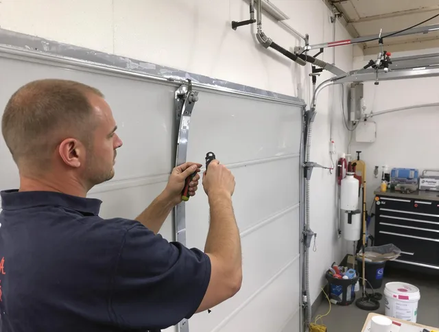 Before and after garage door dent repair by Seekonk Garage Door Repair in Seekonk