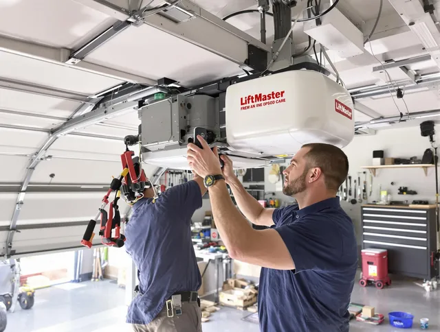 Seekonk Garage Door Repair technician performing advanced diagnostics on garage opener in Seekonk