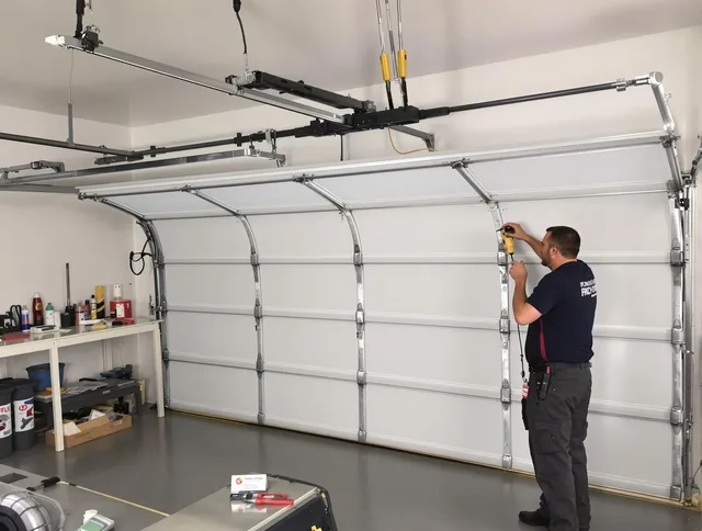 Seekonk Garage Door Repair certified technician performing overhead door system repair in Seekonk