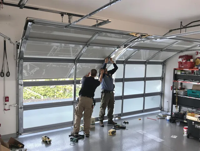 Seekonk Garage Door Repair expert performing precise panel replacement on Seekonk garage door